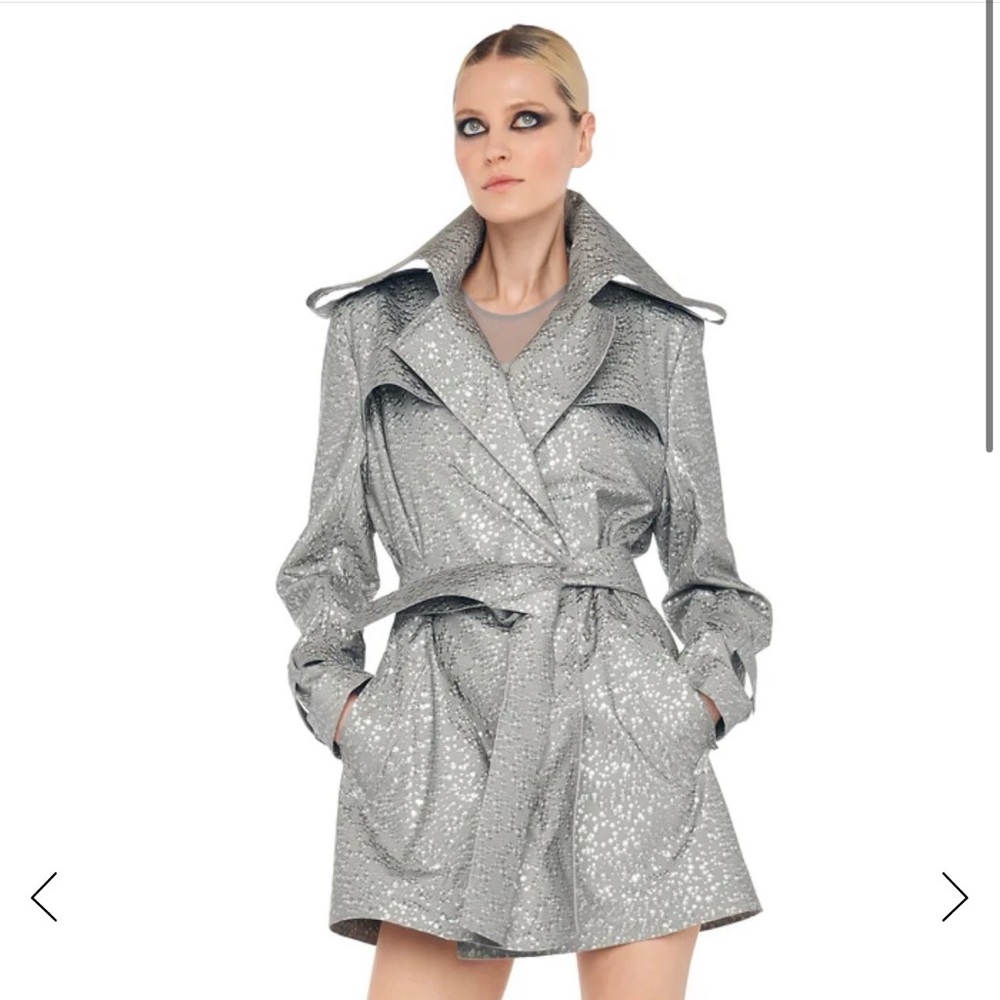 Norma Kamali Silver Sequin Trench Coat